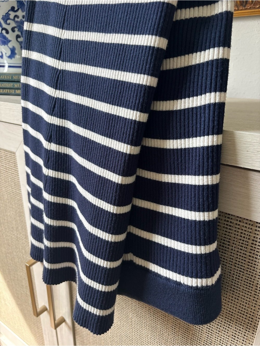LOFT Navy and White Striped Sweater Knit Maxi Skirt - Picture 4 of 5